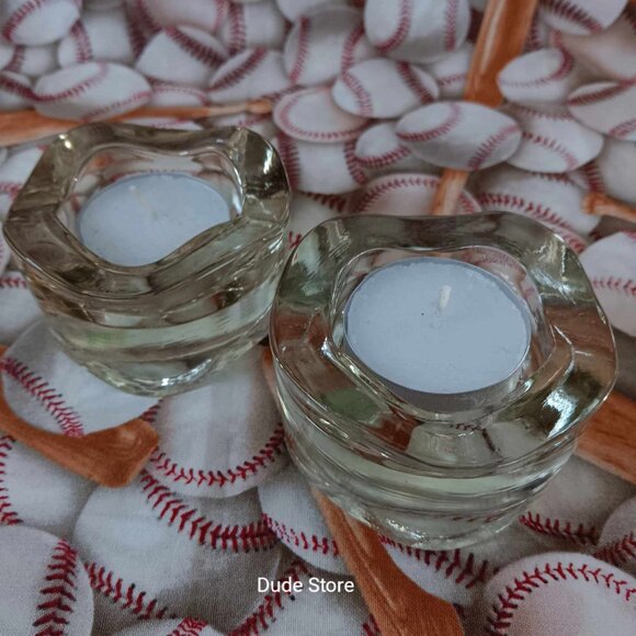 IKEA 2 Heavy Glass Light-Amber Stackable Tealight Candle Holders - 2.75" x 1.5" - Picture 1 of 5